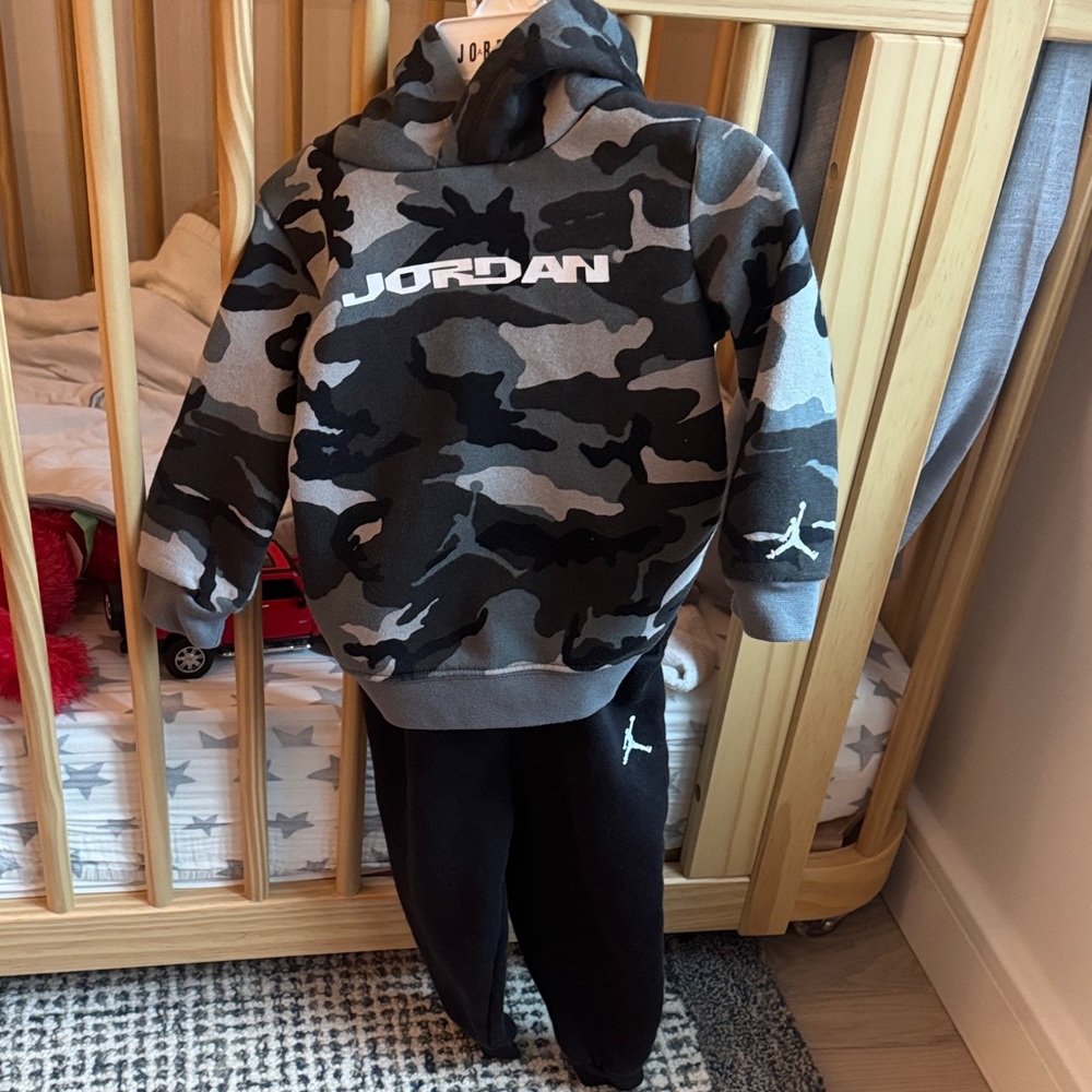 Jordan Black and Gray Camouflage Hoodie and Pants